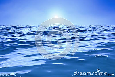 a blue ocean with sun over the horizon Cartoon Illustration