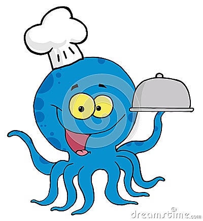 Blue octopus chef Vector Illustration