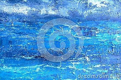 Blue oil painting, close up. Oily painting on canvas. Oily painting on canvas. Fragment. Textured painting. Abstract art Stock Photo