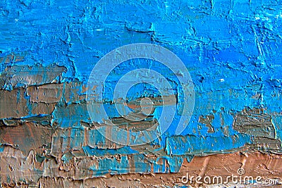 Blue oil painting, close up. Oily painting on canvas. Oily painting on canvas. Fragment. Textured painting. Abstract art Stock Photo