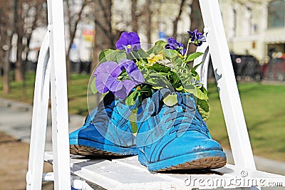 Blue old boots Stock Photo