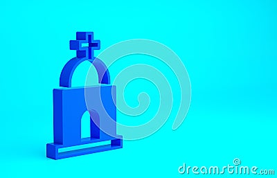 Blue Old crypt icon isolated on blue background. Cemetery symbol. Ossuary or crypt for burial of deceased. Minimalism Cartoon Illustration