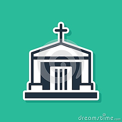 Blue Old crypt icon isolated on green background. Cemetery symbol. Ossuary or crypt for burial of deceased. Vector Vector Illustration