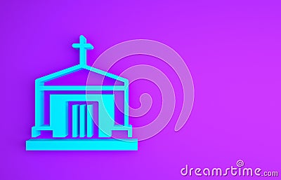 Blue Old crypt icon isolated on purple background. Cemetery symbol. Ossuary or crypt for burial of deceased. Minimalism Cartoon Illustration