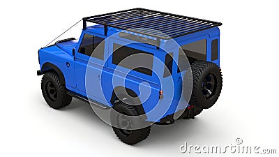 Blue old small SUV tuned for difficult routes and expeditions. 3d rendering. Stock Photo