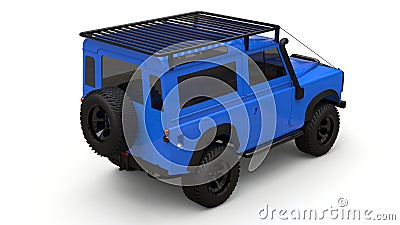 Blue old small SUV tuned for difficult routes and expeditions. 3d rendering. Stock Photo