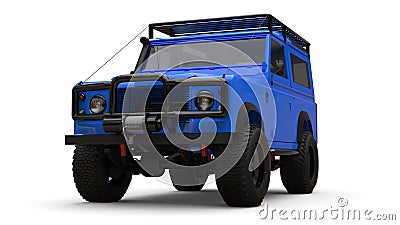 Blue old small SUV tuned for difficult routes and expeditions. 3d rendering. Stock Photo