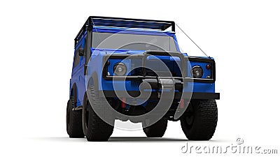 Blue old small SUV tuned for difficult routes and expeditions. 3d rendering. Stock Photo