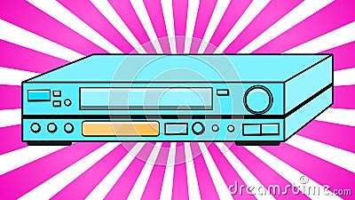 Blue Old Vintage Volumetric Retro Hipster Antique VCR for videocassettes for watching movies, videos from the 80`s, 90`s against Vector Illustration