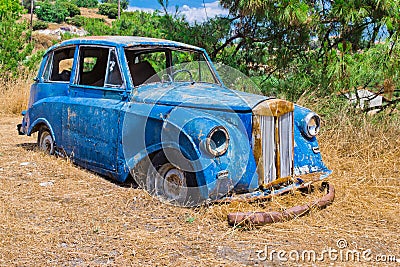 Blue old wreck car Stock Photo