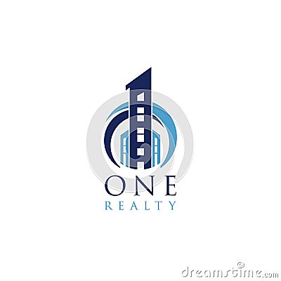 Blue One Realty Building Logo Symbol Stock Photo