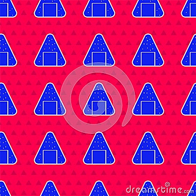 Blue Onigiri icon isolated seamless pattern on red background. Japanese food. Vector Illustration Vector Illustration