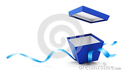 Blue open gift box with ribbon Stock Photo