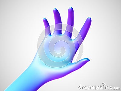 Blue open palm offering something . Concept of charity, care and online support. Vector Illustration