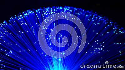 Blue optical fiber cables with shining tips Stock Photo