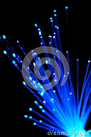 Blue optical fibers Stock Photo