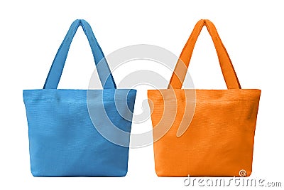 blue and orange cloth shopping bag Stock Photo