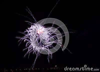 Blue orange colorful fireworks isolated in black background,square photo, fireworks in Malta,fireworks festival,long exposure Stock Photo