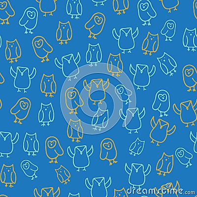 Blue orange cute owl illustration seamless pattern design background Vector Illustration