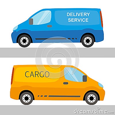 Blue and orange delivery vans isolated Vector Illustration