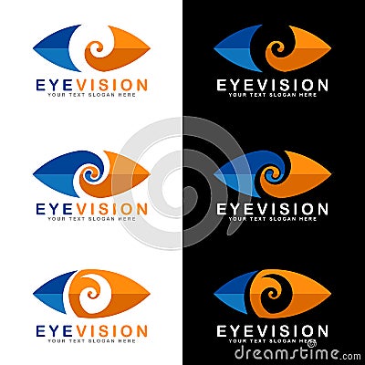 Blue and orange eye vision logo signs on white and black background vector art design Vector Illustration