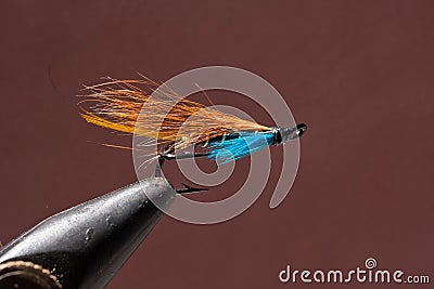 Blue and orange fishing fly Stock Photo