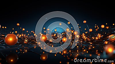 blue and orange: glowing dots forming a abstract Minimalistic net Stock Photo