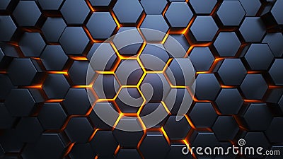 Blue and orange hexagons. Modern background. 3d illustration Cartoon Illustration