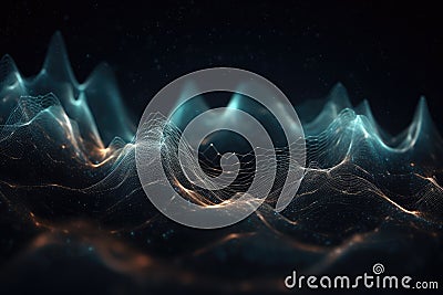 Blue orange linear soundwaves abstract futuristic background. Generative AI Stock Photo