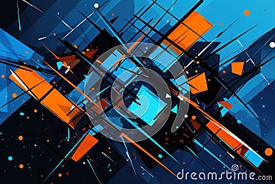 a blue and orange squares and lines Stock Photo