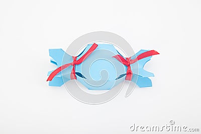 Blue original candy package with red ribbons Stock Photo