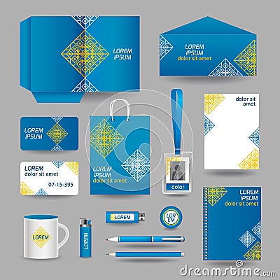 Blue ornamental business stationery template Vector Illustration