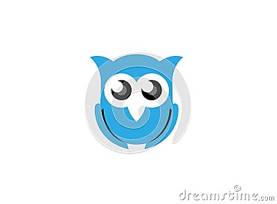 Blue owl open eyes for logo Cartoon Illustration