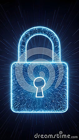 Blue padlock secures computer data, network connection protection Stock Photo