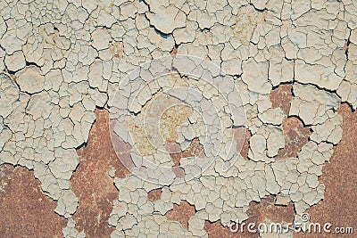 Blue paint flaking and cracking texture on rusty metal. Stock Photo