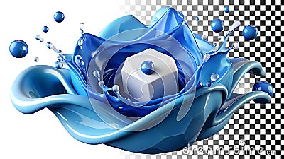 Blue paint splash with dice, abstract liquid, game element png transparent image Generative AI Stock Photo