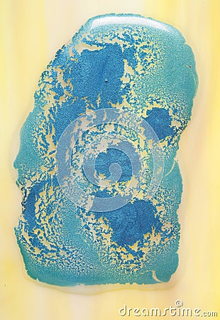 Blue paint on yellow Stock Photo