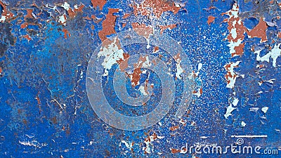 Blue painted metal background, with many cracks, peeling and flaking paint. Rusted texture Stock Photo