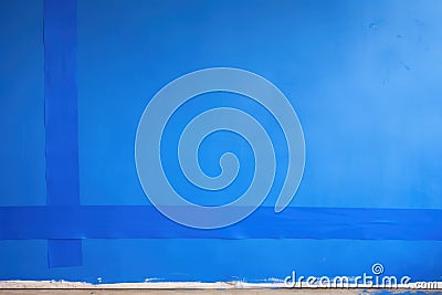 blue painters tape edges against a freshly painted wall Stock Photo