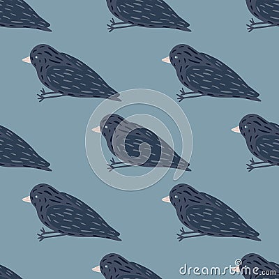 Blue palette seamless pattern with simple birds ornament. Cartoon animal flying print Vector Illustration