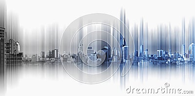 Blue panoramic city with motion graphic, technology city connection Stock Photo