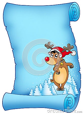 Blue parchment with Christmas reindeer Cartoon Illustration