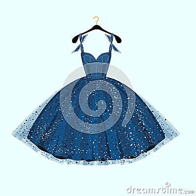 Blue party dress. Vector illustration Cartoon Illustration