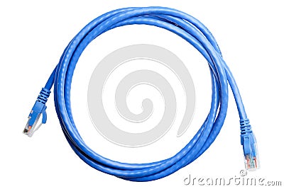 Blue patch cord isolated Stock Photo