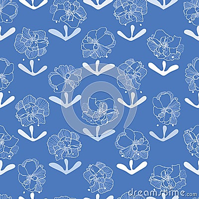 Blue pattern with lace flowers. Vector Illustration