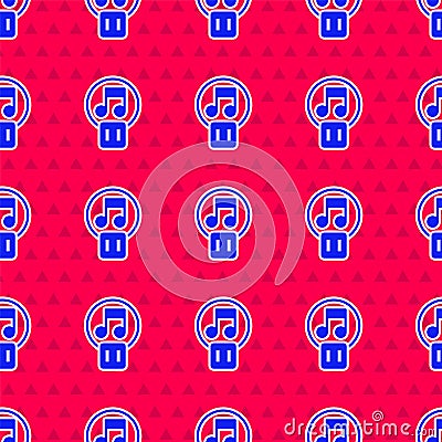 Blue Pause button icon isolated seamless pattern on red background. Vector Vector Illustration