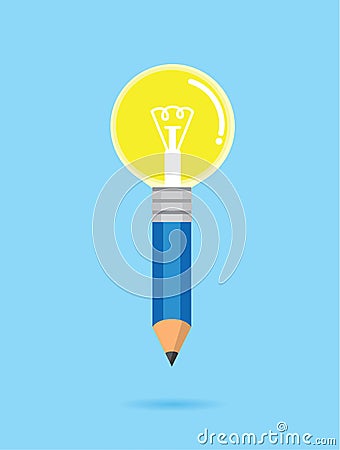 Blue pencil Bulb Idea Vector Illustration