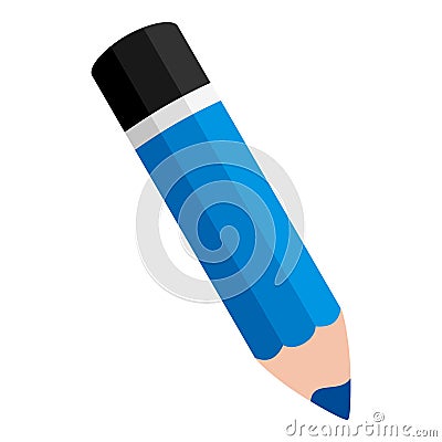 Blue Small Pencil Flat Icon Isolated on White Vector Illustration