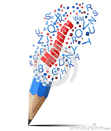 Blue pencil with red Monday. Stock Photo