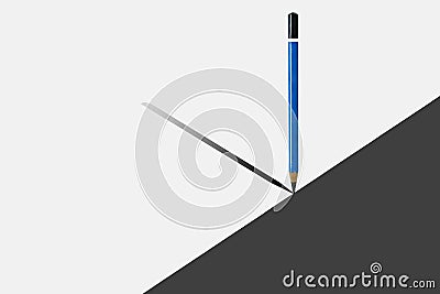 Blue pencil standing on half black and white floor with shadow shading on ground. Stock Photo